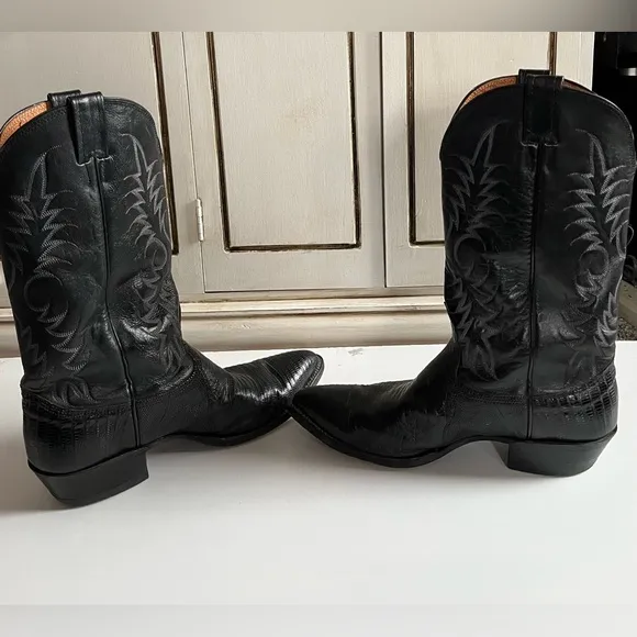 Men's Nocona USA Black Leather Pointed Toe Western Cowboy Boots Size 10 1/2 D