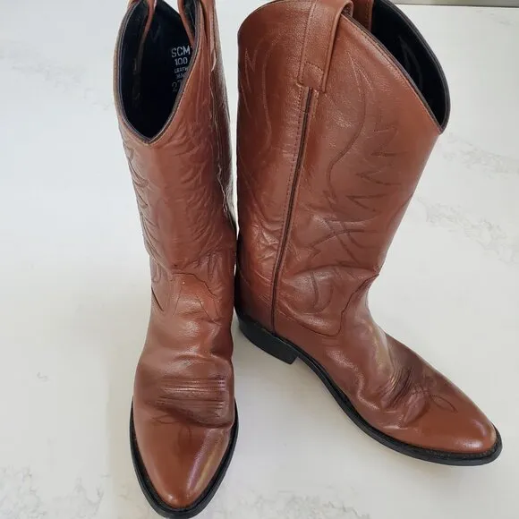 Men's Old West Brown Leather Western Cowboy Boots  sz. 10D
