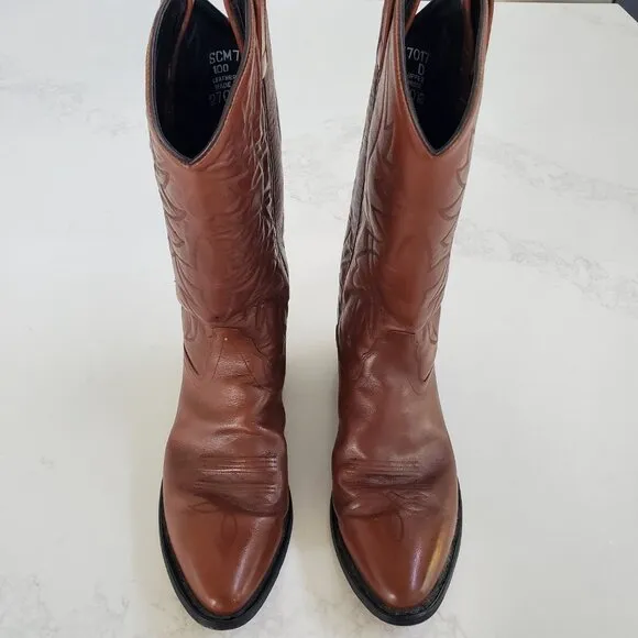 Men's Old West Brown Leather Western Cowboy Boots  sz. 10D