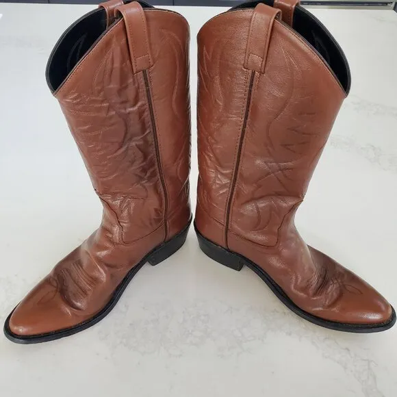 Men's Old West Brown Leather Western Cowboy Boots  sz. 10D