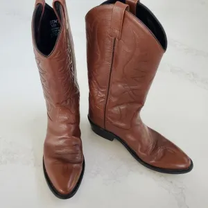 Men's Old West Brown Leather Western Cowboy Boots  sz. 10D
