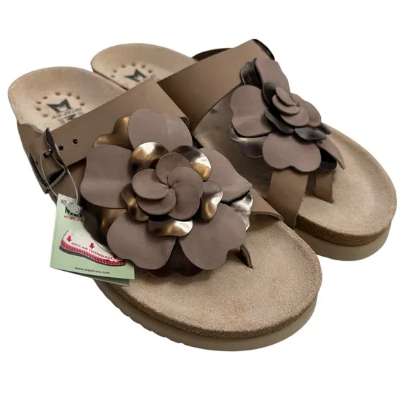 MEPHISTO Helen Tan Gold Floral Women's Thong Sandals SIZE 38 : NWT for $185