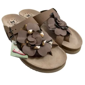 MEPHISTO Helen Tan Gold Floral Women's Thong Sandals SIZE 38 : NWT for $185