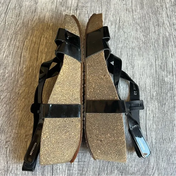 Mephisto Wedges Sandals Black Patent Leather Size 42