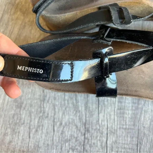 Mephisto Wedges Sandals Black Patent Leather Size 42