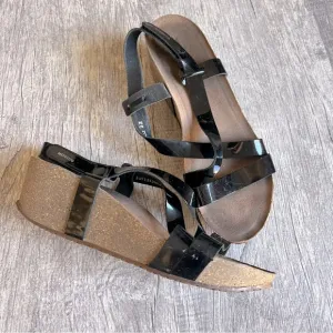 Mephisto Wedges Sandals Black Patent Leather Size 42