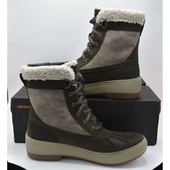 Merrell Womens Size 9.5 Haven Mid Lace Polar Waterproof Olive Winter Boots