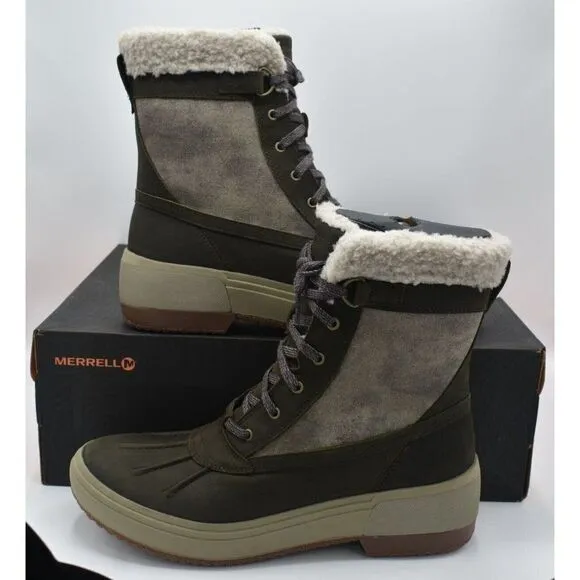 Merrell Womens Size 9.5 Haven Mid Lace Polar Waterproof Olive Winter Boots