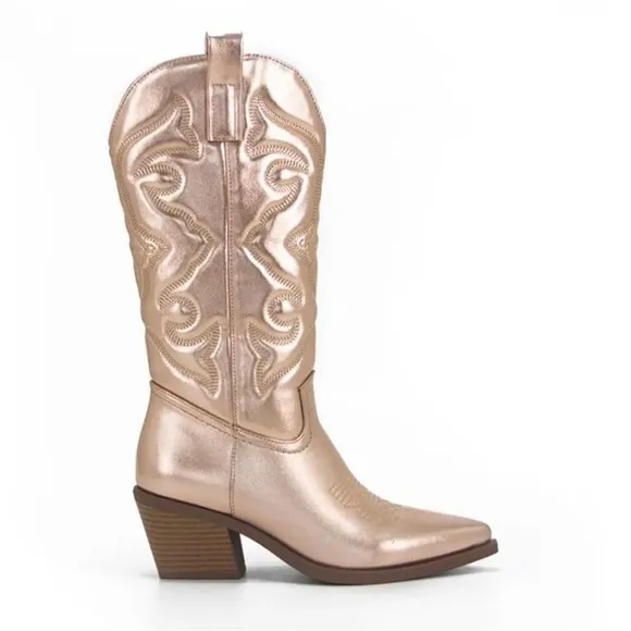 Metallic gold cowboy western concert festival rave boots nwot