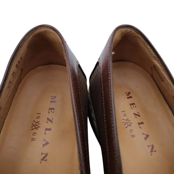Mezlan Spain Brown Perforated Leather Slip-on Loafers Men size 9.5 Casual Shoes