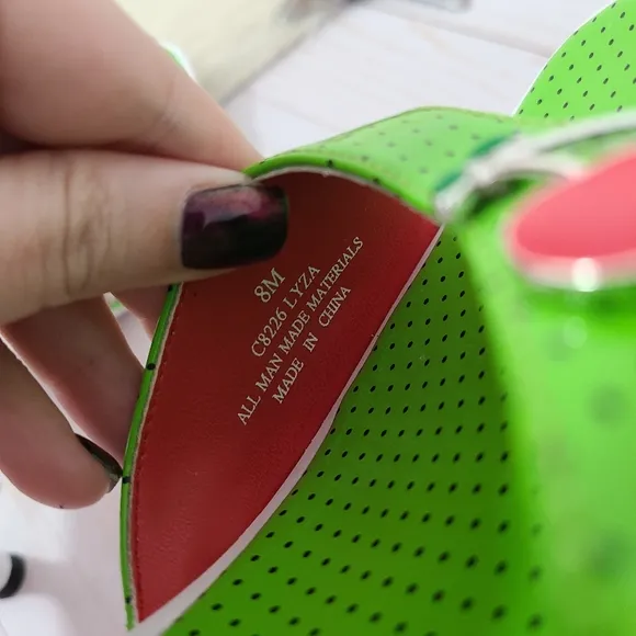 MIA Lyza Cherry heeled sandals Green polka dot red studded women's size 8