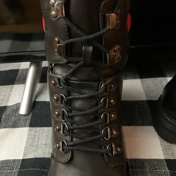 Mia Women's Lyza Black/Red Ankle Winter Combat Boots in size 9 EUC