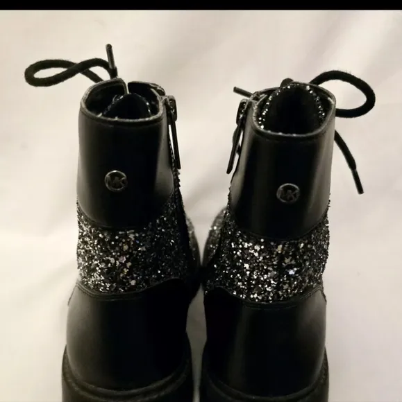 Michael Kors Alistair Black Silver Bootie Chunky Glitter Combat Boots MƘ