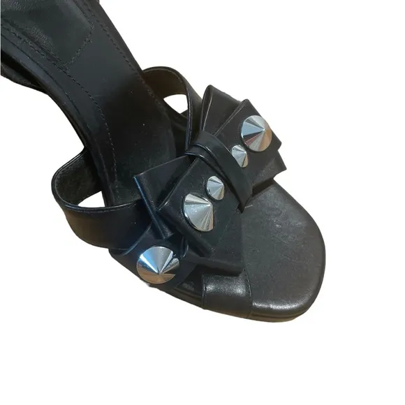 Michael Kors Collection Black Sparkle Block Heel Studded Bow Strap Sandals