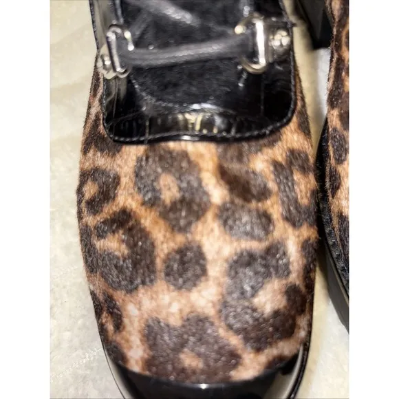 Michael Kors Khloe Leopard Calf Hair Chunky Platform Combat Biker Boots Size 8.5