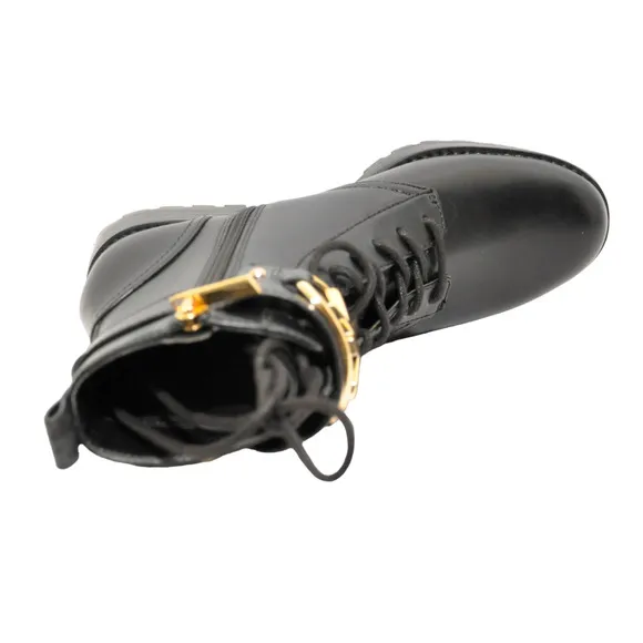 Michael Kors Kincaid Leather Combat Boot Lace Up Bootie Black/Gold All Sizes Nib