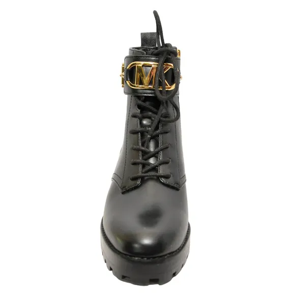 Michael Kors Kincaid Leather Combat Boot Lace Up Bootie Black/Gold All Sizes Nib