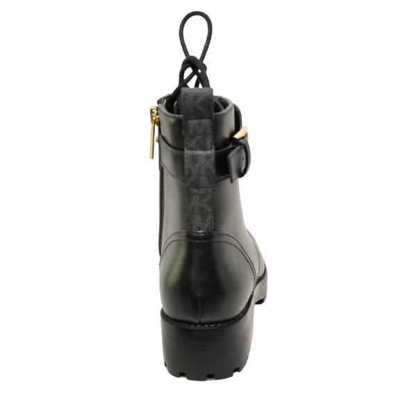Michael Kors Kincaid Leather Combat Boot Lace Up Bootie Black/Gold All Sizes Nib