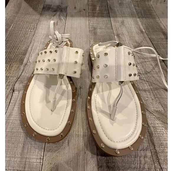 MICHAEL Michael Kors | Biege Jagger Ankle-Tie Studded Leather Sandal | S…