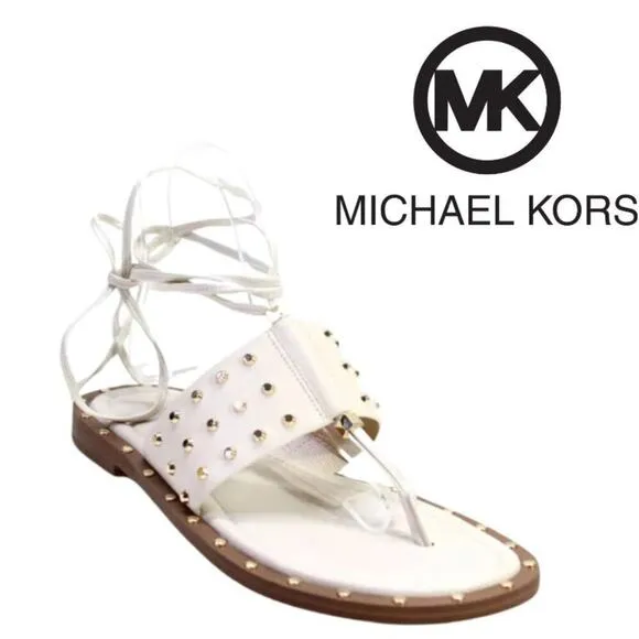 MICHAEL Michael Kors | Biege Jagger Ankle-Tie Studded Leather Sandal | S…
