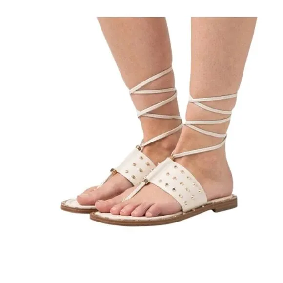 MICHAEL Michael Kors | Biege Jagger Ankle-Tie Studded Leather Sandal | S…