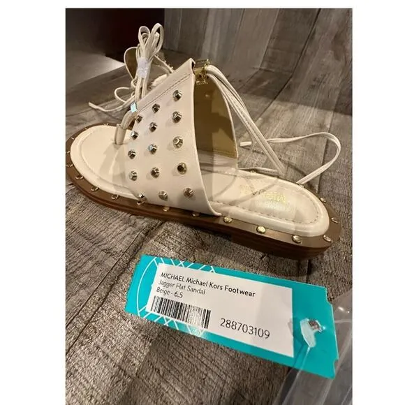 MICHAEL Michael Kors | Biege Jagger Ankle-Tie Studded Leather Sandal | S…