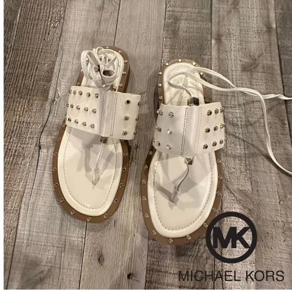 MICHAEL Michael Kors | Biege Jagger Ankle-Tie Studded Leather Sandal | S…