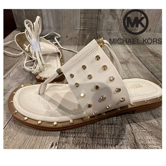 MICHAEL Michael Kors | Biege Jagger Ankle-Tie Studded Leather Sandal | S…