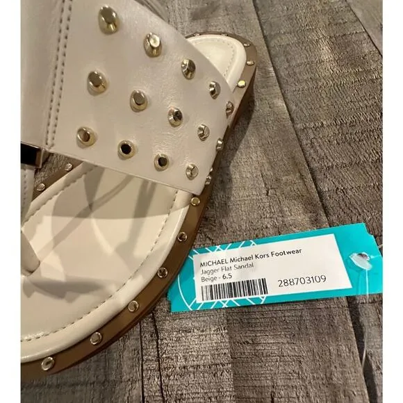 MICHAEL Michael Kors | Biege Jagger Ankle-Tie Studded Leather Sandal | S…