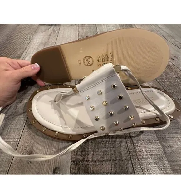 MICHAEL Michael Kors | Biege Jagger Ankle-Tie Studded Leather Sandal | S…
