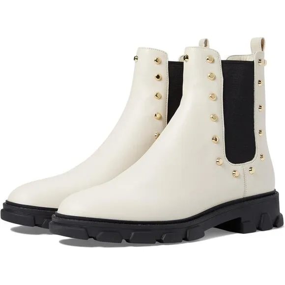 Michael Michael Kors Women Ridley Gore Studded Chelsea Boots Sz US 9.5M Lt Cream