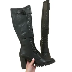 Michaela V Pointed Toe Knee High Heeled Boots Black 38 EU