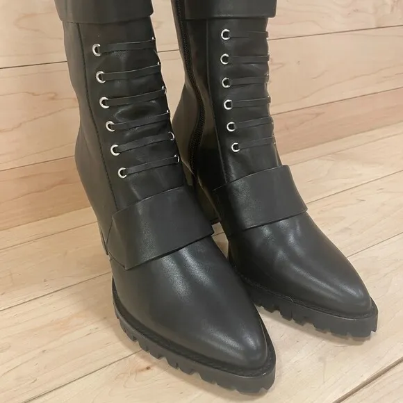 Michaela V Pointed Toe Knee High Heeled Boots Black 38 EU