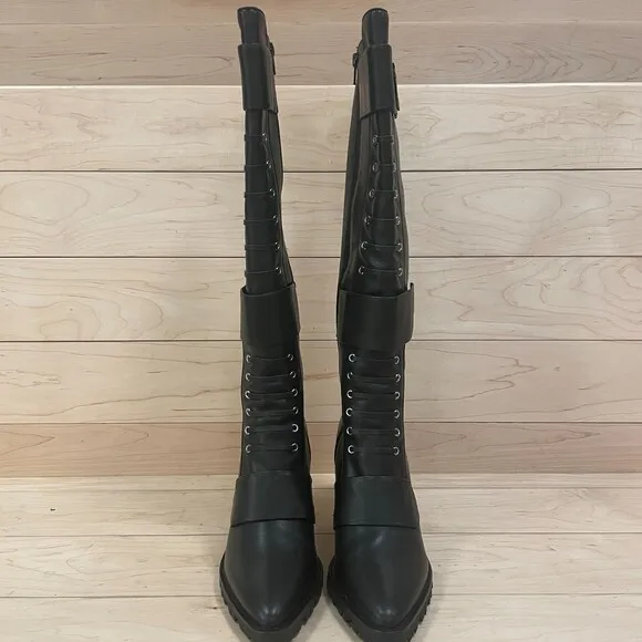 Michaela V Pointed Toe Knee High Heeled Boots Black 38 EU