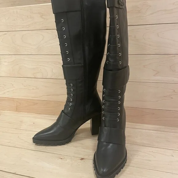 Michaela V Pointed Toe Knee High Heeled Boots Black 38 EU