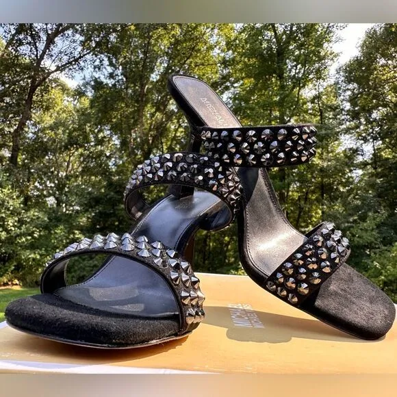 Michael Kors Clara Black Studded Heeled Sandals – Glamorous &amp; Chic