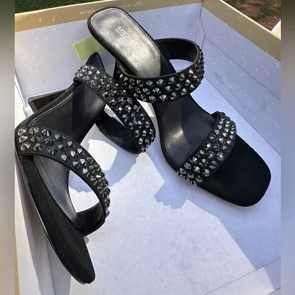 Michael Kors Clara Black Studded Heeled Sandals – Glamorous &amp; Chic
