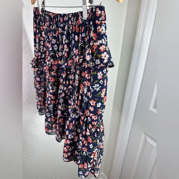 Michael Kors Floral Georgette Tiered Cascade Ruffle Skirt Size M
