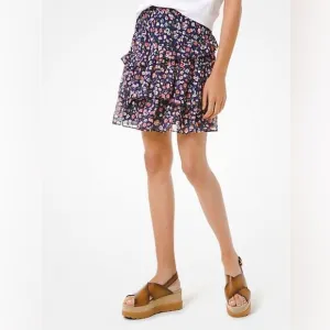 Michael Kors Floral Georgette Tiered Cascade Ruffle Skirt Size M