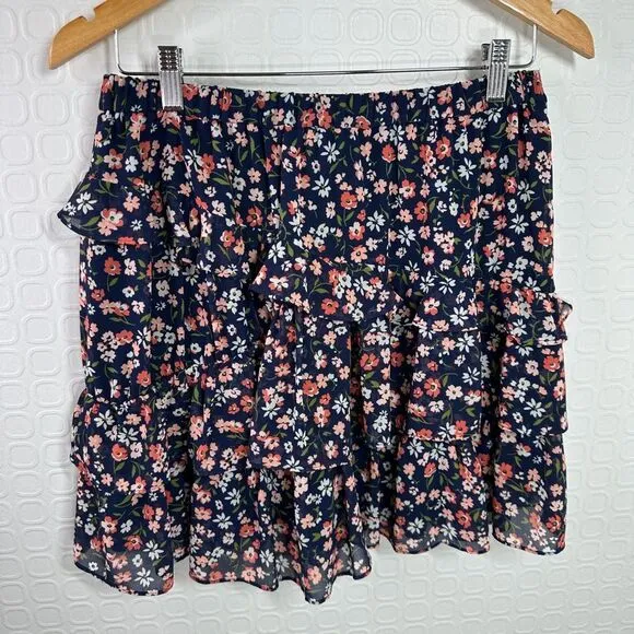 Michael Kors Floral Georgette Tiered Cascade Ruffle Skirt Size M