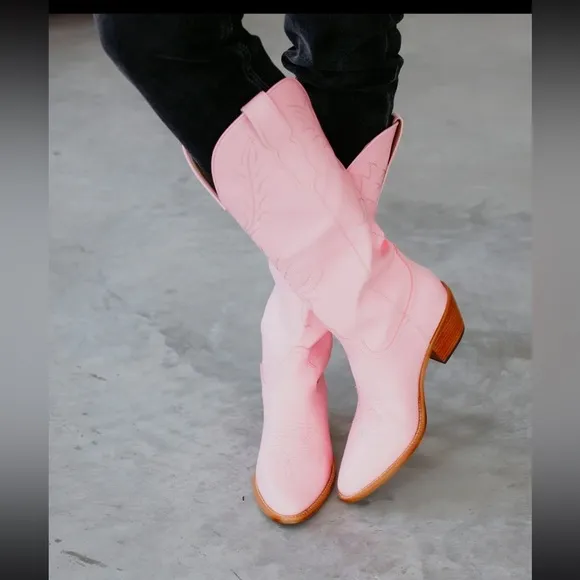 Mi.iM Adel Embroidered Western Boots Tall Pink Pull On Style Womens Size 8 1/2