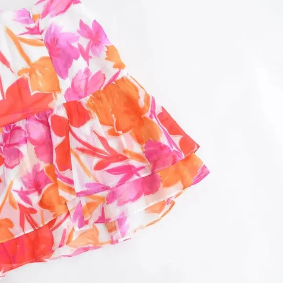 Milly Mira Paper Ruffled Floral Peony Mini Skirt In Orange Multi 8 NWT