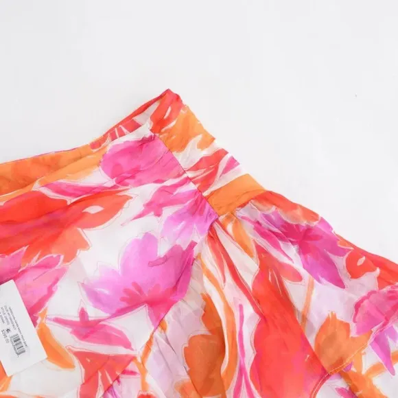 Milly Mira Paper Ruffled Floral Peony Mini Skirt In Orange Multi 8 NWT