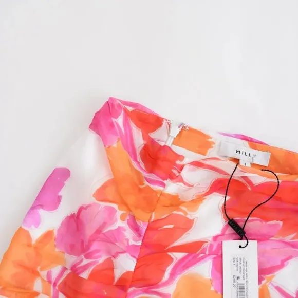 Milly Mira Paper Ruffled Floral Peony Mini Skirt In Orange Multi 8 NWT