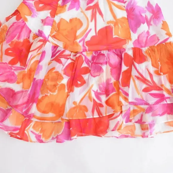 Milly Mira Paper Ruffled Floral Peony Mini Skirt In Orange Multi 8 NWT