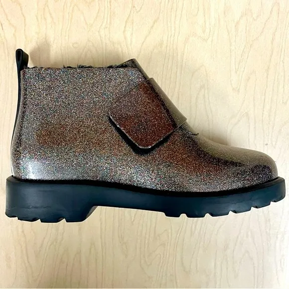 Mini Melissa Chelsea Boots Girls 3 Black Multi Glitter Velcro Water Resistant