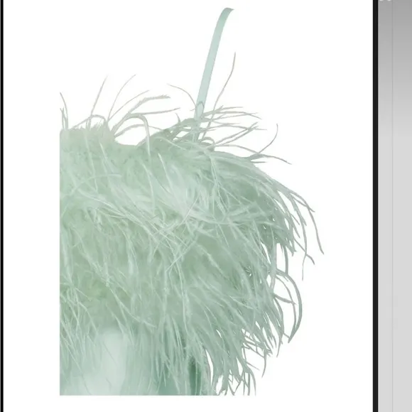 Miss Circle mint pastel green feather satin silk slip side slit midi dress