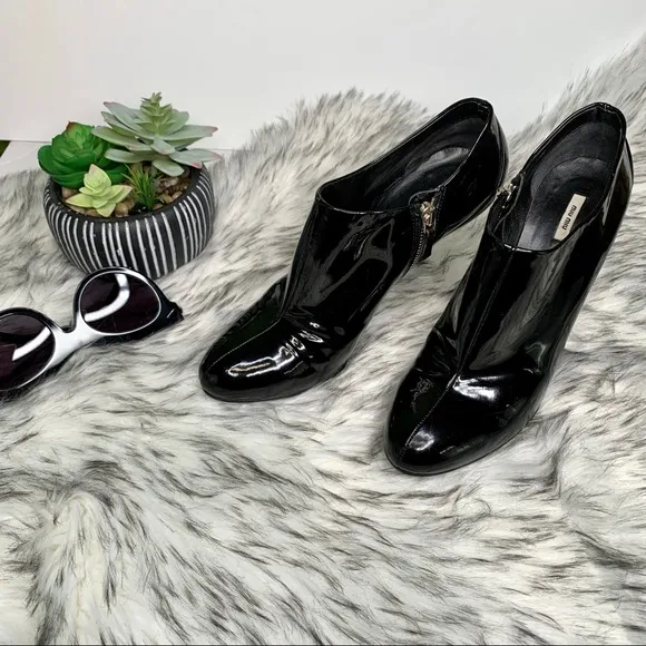 MIU MIU Patent Leather Ankle Boots, 37.5/7.5