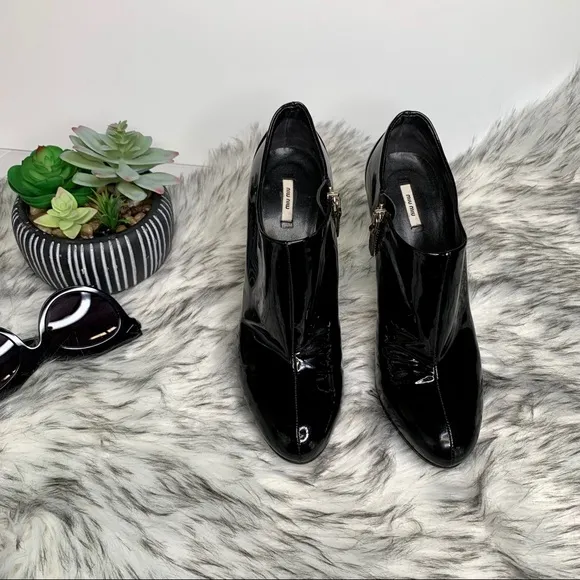 MIU MIU Patent Leather Ankle Boots, 37.5/7.5