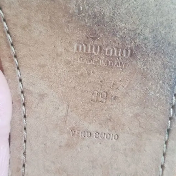 Miu Miu Leather Sandals with Brass Studs and Turquoise Colored Stones